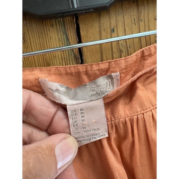 Love‎ 21  Women's Coral Peach Skirt Size M midi skirt cotton pleated zipper - Picture 5 of 7